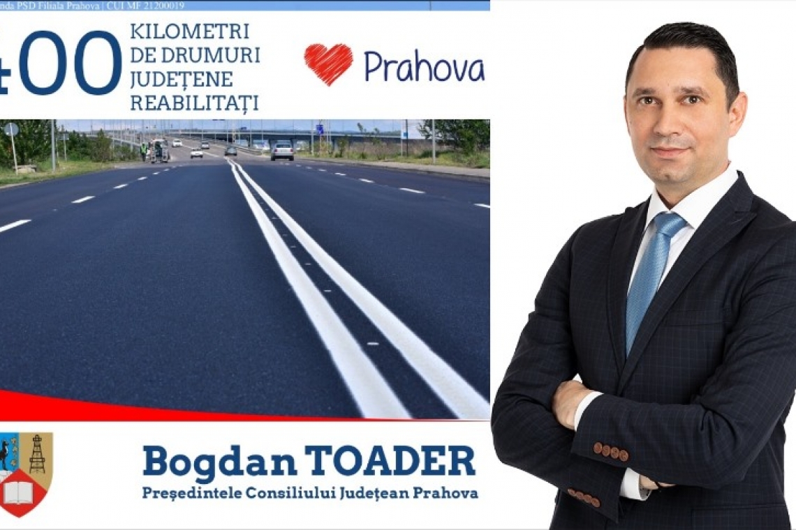 Bogdan Toader: În mandatul 2016-2020, aproape 400 de kilometri din rețeaua de drumuri județene au primit strat nou de asfalt