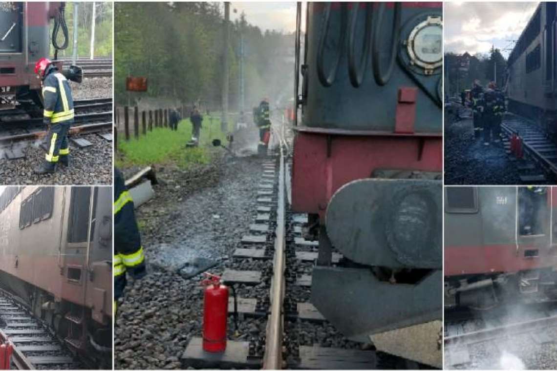 VIDEO| Locomotiva unui tren privat de călători a luat foc în Gara Sinaia