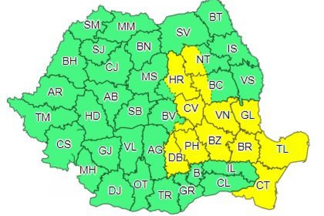 Cod galben de vreme severă în România! Prahova,printre județele vizate de avertizarea meteo
